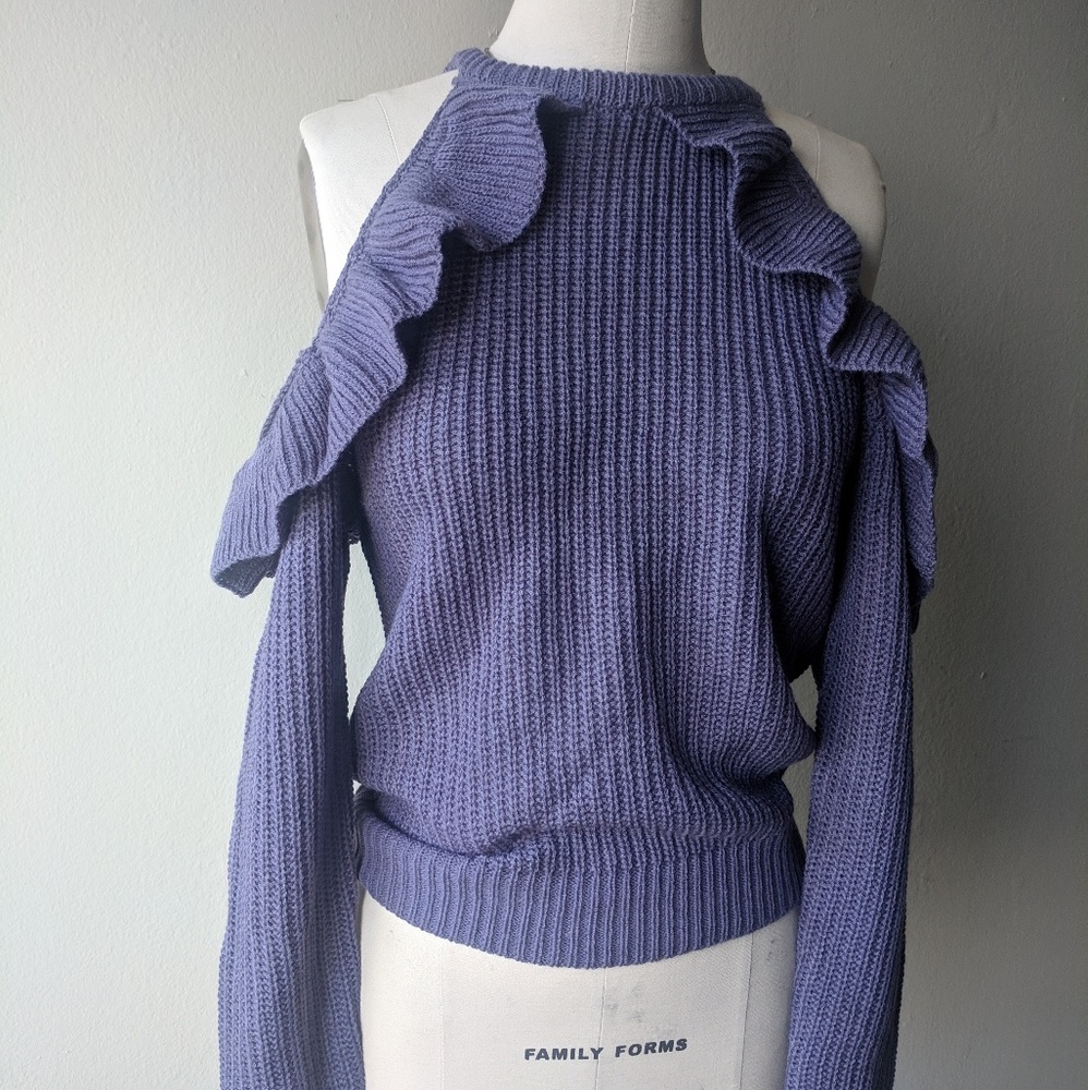 Ruffle Cold Shoulder Long Sleeve Sweater